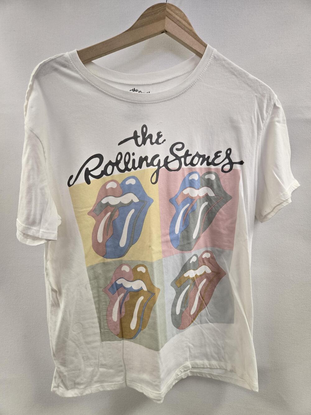 Rolling Stones Shirt Youth Large White Pastel Pop Art Tongue Logo Graphic Tee